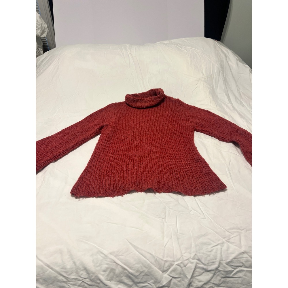 Relais Knitwear Womens Red Chunky Knit Turtleneck Sweater Made in USA Large